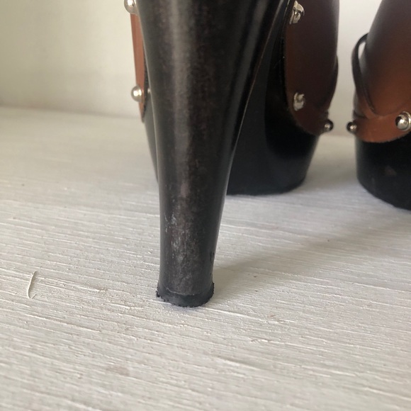 Gucci Leather Platform Slide on Sandal Heels Brown Size 38 7.5 - Picture 6 of 10